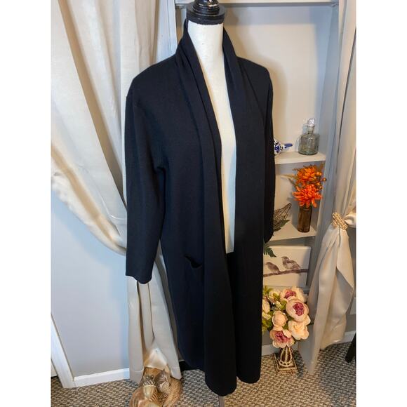 NWT $268 Black size Large Open Thick Heavy Long Sleeve Sweater with Pockets - Picture 3 of 12